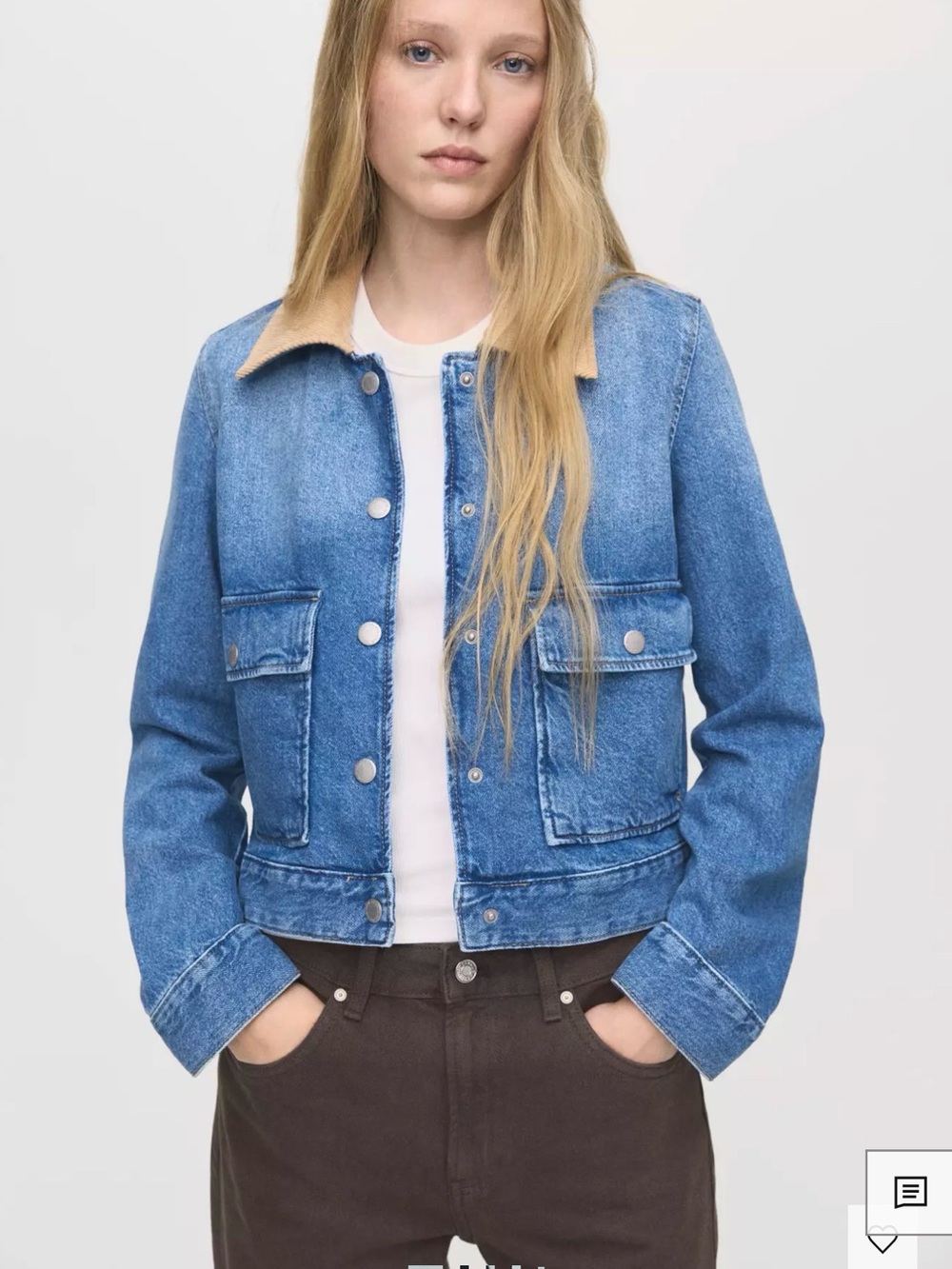 Mango Blue Denim Jacket with Tan Corduroy Collar